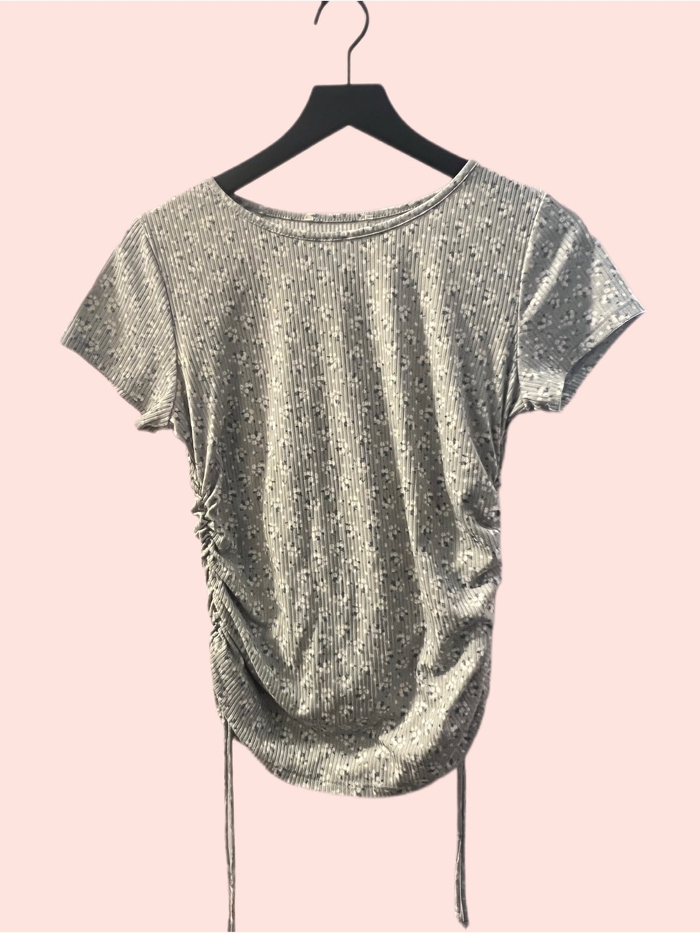Green Floral Short-Sleeve Ruched Side Top